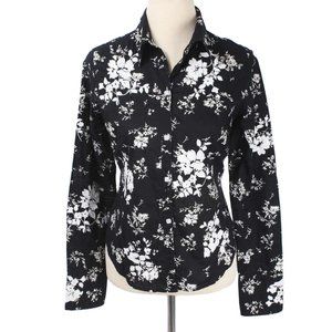 JOHNNY COTTON Black & White Floral Embroidered Button Up Shirt